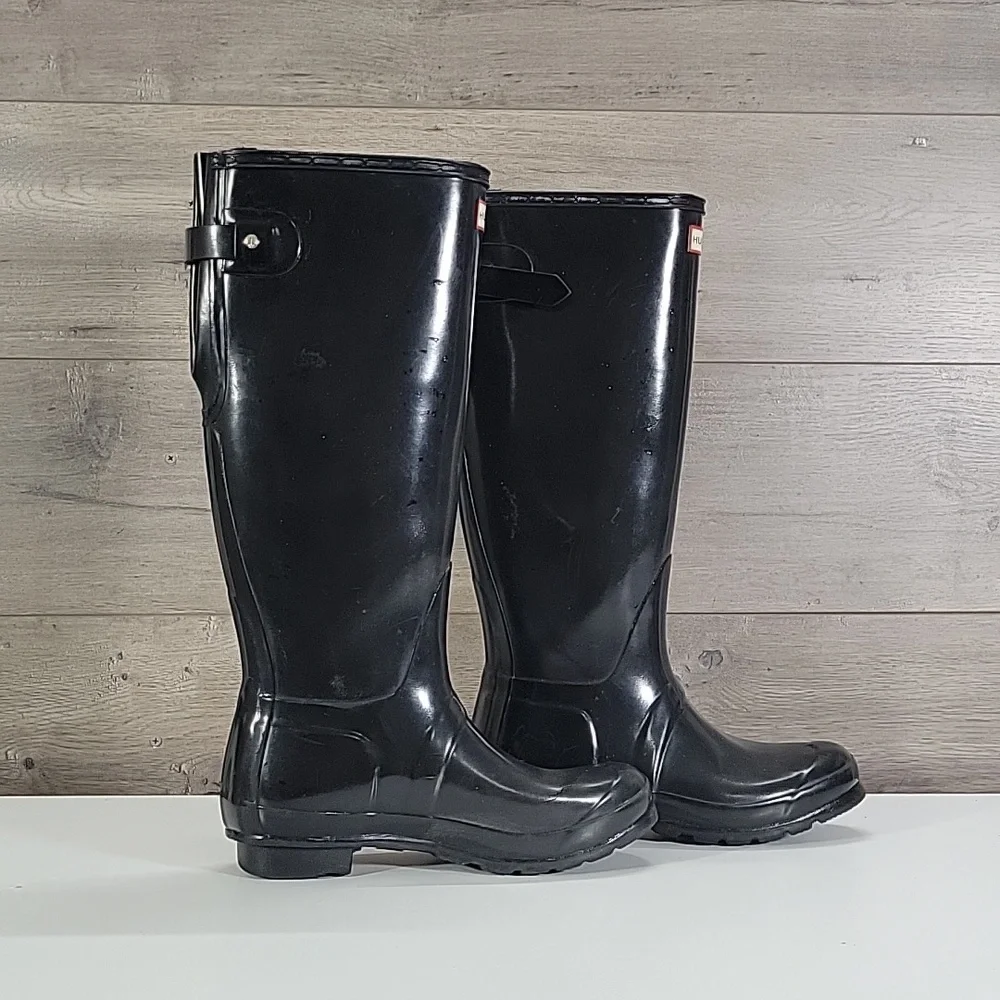 Hunter Tall Gloss Black Rain Boots Sz 7/8